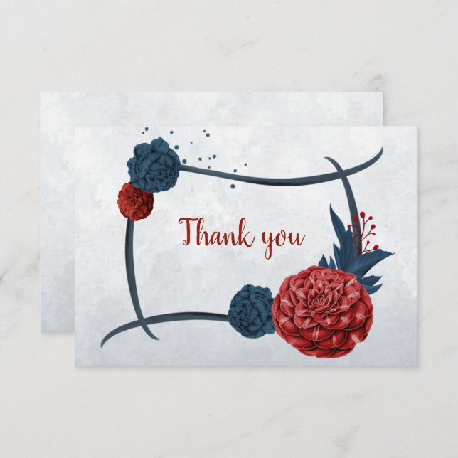 Cartão De Agradecimento Flores marinhos e burgundy botânica (Frente/Verso)