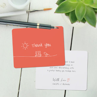 Cartão De Agradecimento Flores Minimalistas Vermelhas Laranja Desenho de P