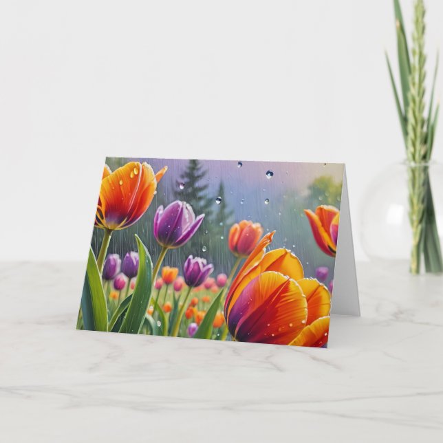 Cartão De Agradecimento Flores na chuva (Frente)