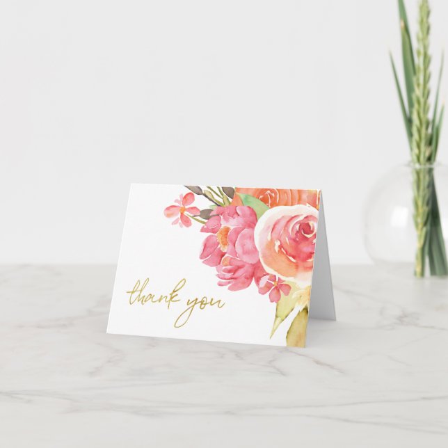 Cartão De Agradecimento Flores Pastel em Aquarela (Frente)