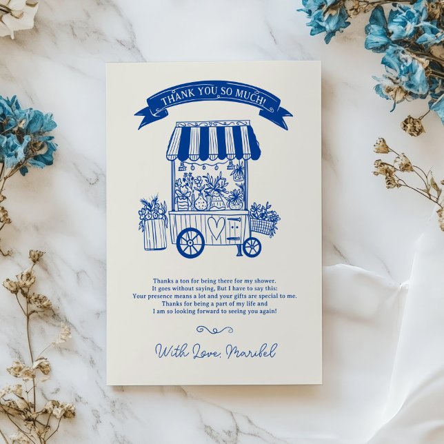 Cartão De Agradecimento Flores rabiscadas fora do mercado chá de panela de (Off the market floral scribbles bridal shower thank you card)