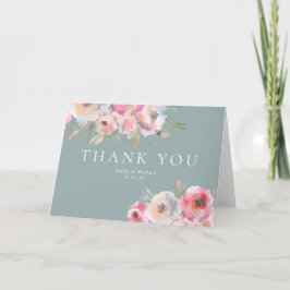 Cartão De Agradecimento Flores Românticas De Algodão Esfregam Blue Sage