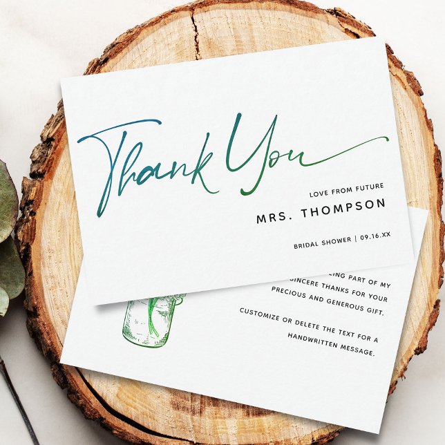 Cartão De Agradecimento Flores Românticas Rótulo Moderno para Chá de Noiva (Romantic Flowers Modern Script Bridal Shower Thank You Card)