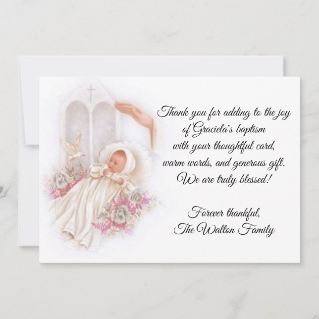 Cartão De Agradecimento Flores Rosa Batismóticas Obrigado (Frente)