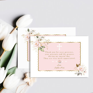 Cartão De Agradecimento Flores Rosa Blush Flores Douradas Frame Cruzado Ba