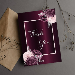 Cartão De Agradecimento Flores rosa Borgonha elegantes glamorosas