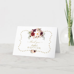 Cartão De Agradecimento Flores Rosa Brilhantes Douradas Batismo Glitter Sp