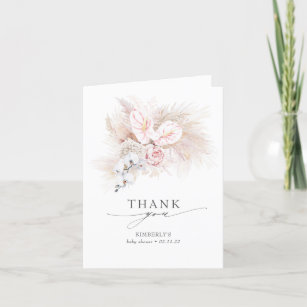 Cartão De Agradecimento Flores Rosa Chá de fraldas de Grama Pampas Obrigad