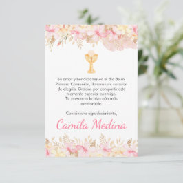 Cartão De Agradecimento Flores rosa e chalice - Primeira Comunhão