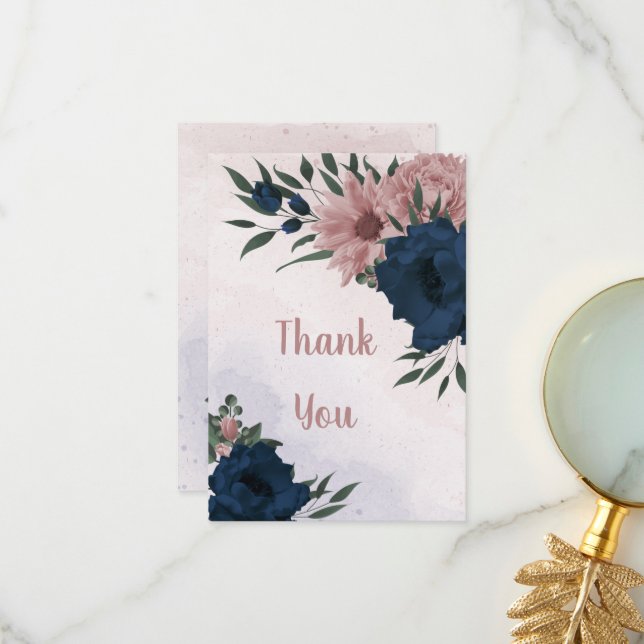 Cartão De Agradecimento flores rosa e marinhos botânicas (Frente/Verso In Situ)