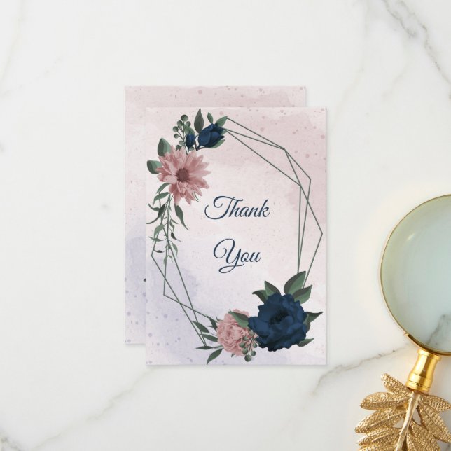 Cartão De Agradecimento flores rosa e marinhos botânicas (Frente/Verso In Situ)