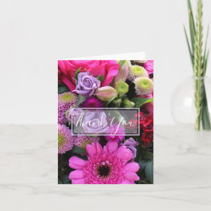 Cartão De Agradecimento Flores Rosa e Violeta Personalizadas Obrigado