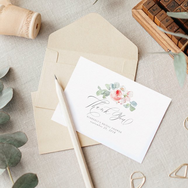 Cartão De Agradecimento Flores Rosa Elegante Chá de panela Obrigado (Criador carregado)