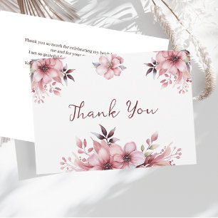 Cartão De Agradecimento Flores Rosa Elegantes Obrigado Chá de Noiva