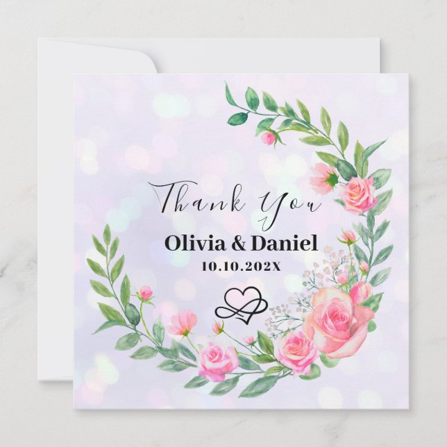 Cartão De Agradecimento Flores Rosa Esmagadas Elegantes Obrigado Casamento (Frente)