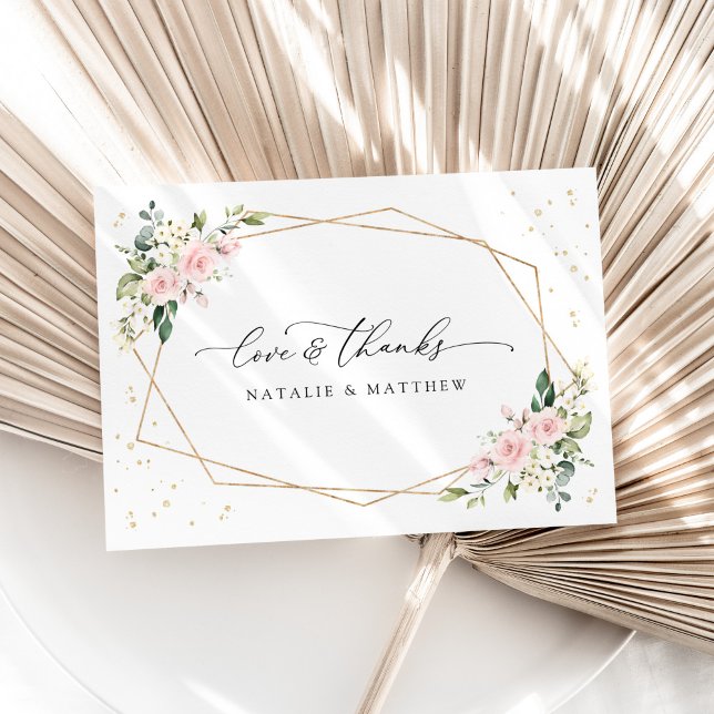 Cartão De Agradecimento Flores Rosa, Flores Brancas, Verde, Casamento (Criador carregado)