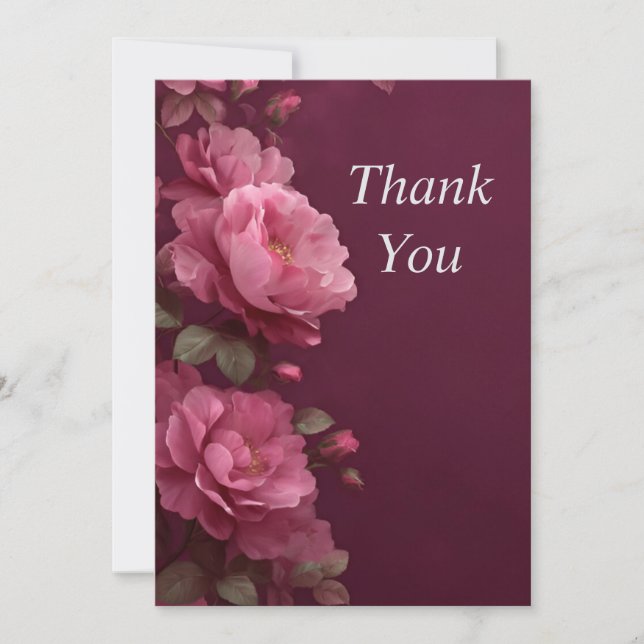 Cartão de Agradecimento Flores Rosa Fundo Roxo Esc (Frente)