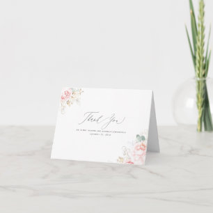 Cartão De Agradecimento Flores Rosa Pastel Elegante Obrigado