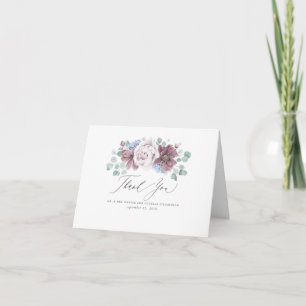 Cartão De Agradecimento Flores Rosa Velho e Azul Poeirento Elegante Agrade