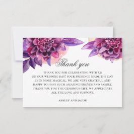Cartão De Agradecimento Flores roxas aquarela. Casamento floral violeta