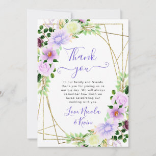Cartão De Agradecimento Flores Roxas Aquarela Moldura Dourada Casamento