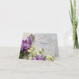 Cartão De Agradecimento Flores roxas e brancas em cadarços antigos