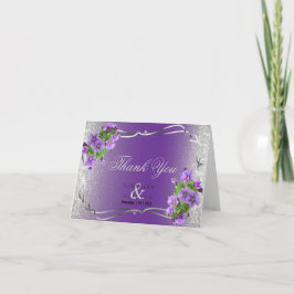 Cartão De Agradecimento Flores Roxas e Lobras de Prata - Obrigado