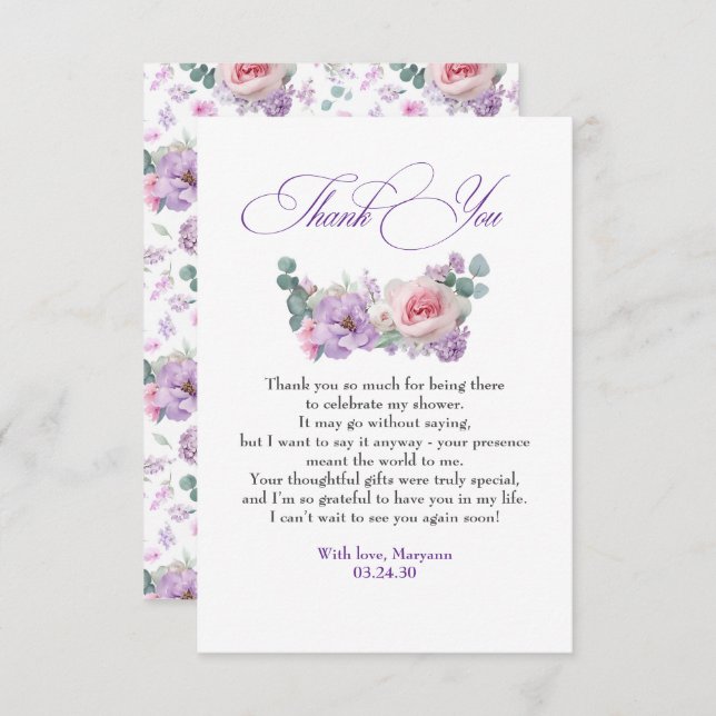 Cartão De Agradecimento Flores Roxas e Rosa Botânica Obrigado (Frente/Verso)