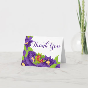 Cartão De Agradecimento Flores Roxas Florais - Obrigado - Festa de Casamen