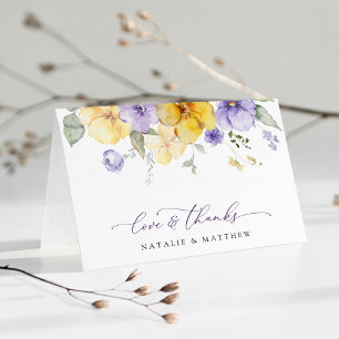 Cartão De Agradecimento Flores Roxas, Flores Amarelas, Verdura, Casamento