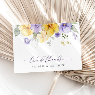 Cartão De Agradecimento Flores Roxas, Flores Amarelas, Verdura, Casamento