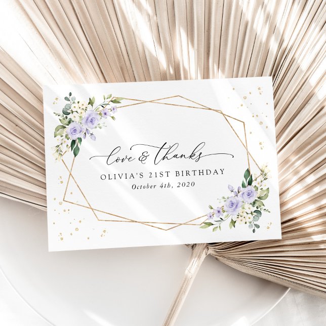 Cartão De Agradecimento Flores Roxas, Flores Brancas, Folhagens, Aniversár (Criador carregado)