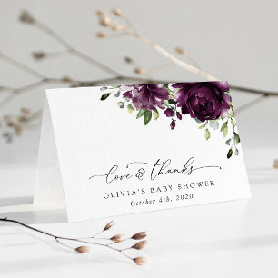 Cartão De Agradecimento Flores Roxas, Flores de ameixa, Boho, Chá de frald