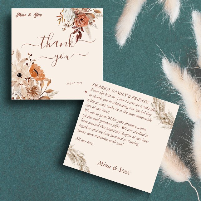 Cartão De Agradecimento Flores rústicas boêmias caprichosas de outono (Criador carregado)