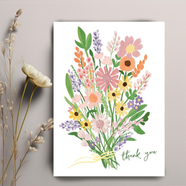 Cartão De Agradecimento Flores Selvagens Pintadas Personalizadas (Wildflowers Handpainted Custom Thank You Card
)