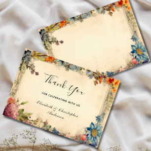 Cartão De Agradecimento Flores Selvagens Shabby Chic Antigas Casamento Vin