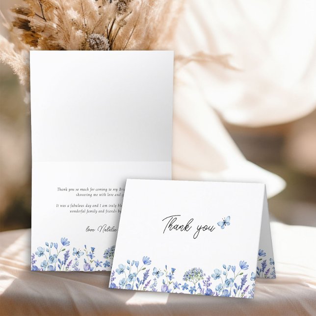 Cartão De Agradecimento Flores Silvestres Azuis Delicadas Florais (Floral Thank You Card from my Blue Wildflower Bridal Shower Collection
)