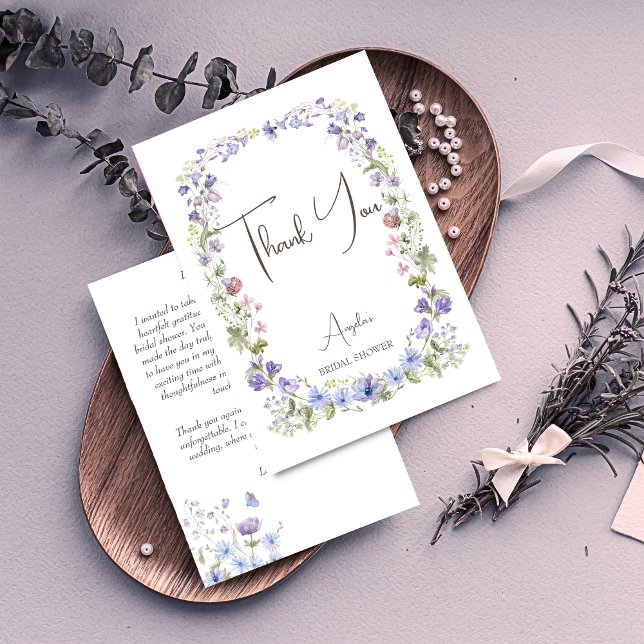 Cartão De Agradecimento Flores silvestres boho chá de noiva (Wildflower boho meadow flowers spring summer bridal shower thank you card flower frame thank you)