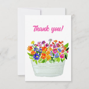 Cartão De Agradecimento Flores silvestres de aquarela em cesto