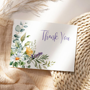 Cartão De Agradecimento Flores Silvestres de Aquarela Roxa