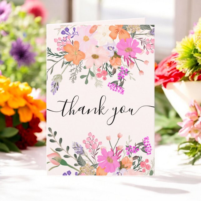 Cartão De Agradecimento Flores silvestres elegantes para noivas chuveiro d (Elegant Bridal wild flowers pastel spring shower Thank You Card)