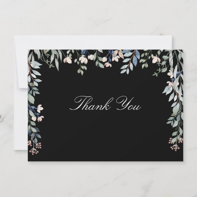Cartão De Agradecimento Flores Silvestres Florais Script Preto e Branco (Frente)