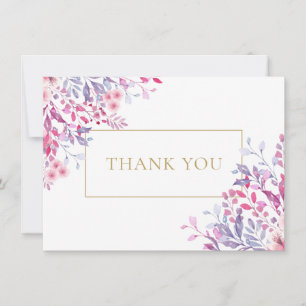 Cartão De Agradecimento Flores Silvestres Floral Elegante Dourado Geométri