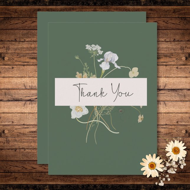 Cartão De Agradecimento Flores silvestres no Casamento Sage (Wildflowers on Sage Wedding Thank You Card)