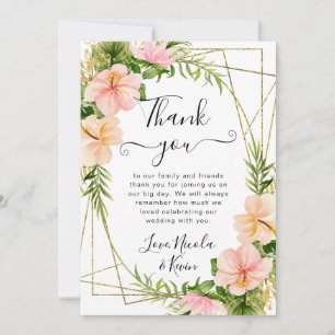Cartão De Agradecimento Flores Tropicais Aquarela Moldura Dourada Casament