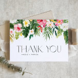 Cartão De Agradecimento Flores Tropicais e Casamento de Verão Verde<br><div class="desc">Envie obrigados com este cartões de agradecimentos de casamento personalizável. Apresenta uma terra de cor d'água de plumeria, hibisco, palmeiras e outras culturas tropicais e flores. Personalize adicionando seus detalhes. Este cartões de agradecimentos tropical é perfeito para casamentos de verão, chás de fraldas, graduações, aniversários e muito mais. Itens correspondentes...</div>