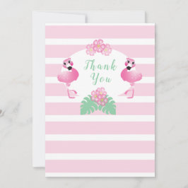 Cartão De Agradecimento Flores Tropicais Flamingas Riscas Rosa