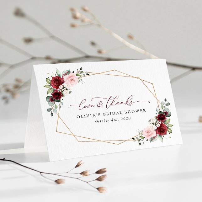 Cartão De Agradecimento Flores Vermelhas Borgonhetas, Flores Rosa, Chá de  (Criador carregado)