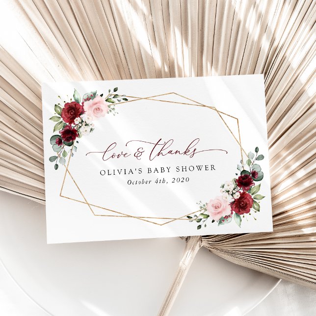 Cartão De Agradecimento Flores Vermelhas Borgonhetas, Flores Rosa, Chá de  (Criador carregado)