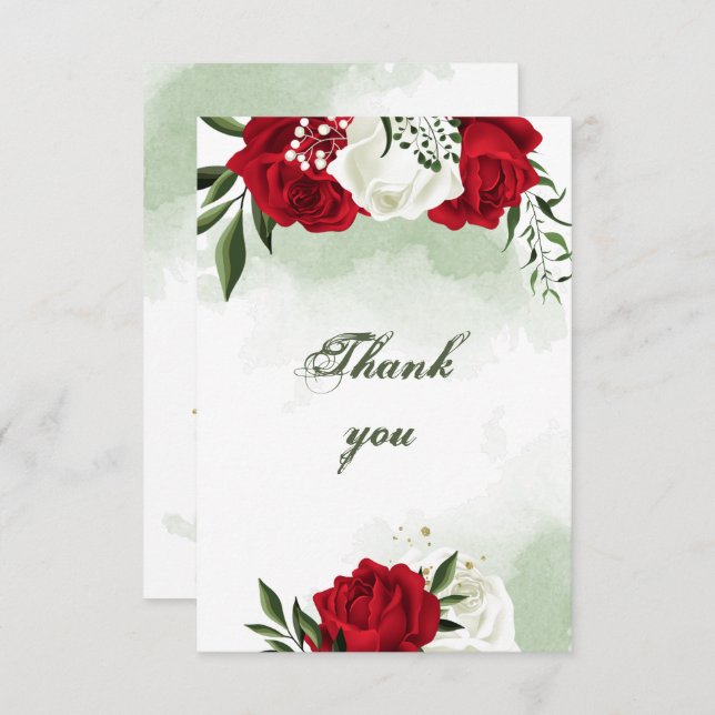 Cartão De Agradecimento flores vermelhas e brancas verdes (Frente/Verso)